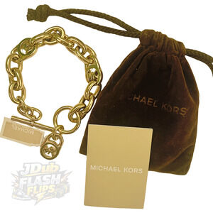 NWT Michael Kors Gold-Tone Logo Lock Toggle Bracelet – Style MKJ1046710